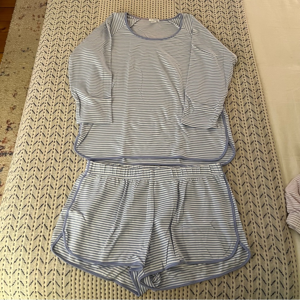 Lake pima cotton pajama set, blue stripe, medium